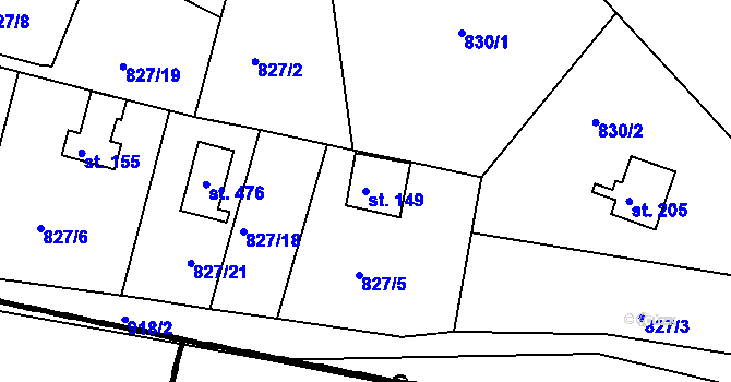 Parcela st. 149 v KÚ Smrkovice, Katastrální mapa