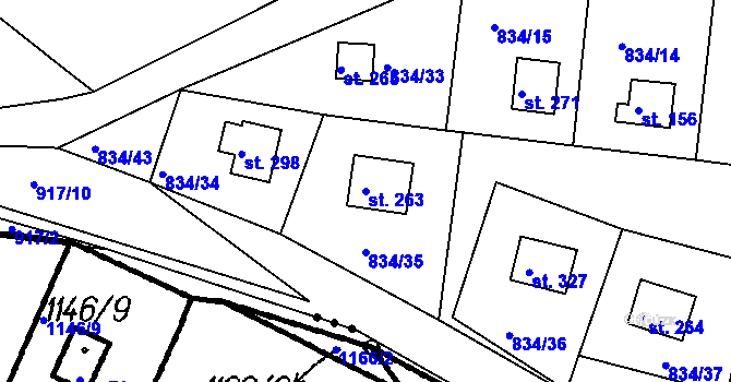 Parcela st. 263 v KÚ Smrkovice, Katastrální mapa