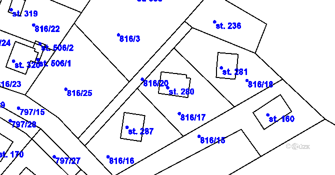 Parcela st. 280 v KÚ Smrkovice, Katastrální mapa