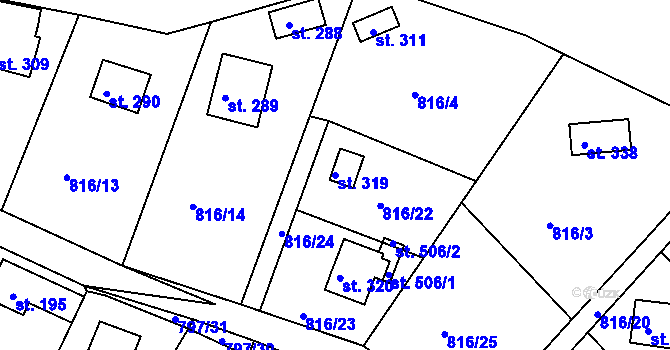 Parcela st. 319 v KÚ Smrkovice, Katastrální mapa