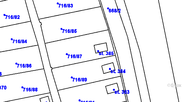 Parcela st. 385 v KÚ Smrkovice, Katastrální mapa