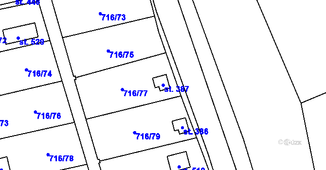 Parcela st. 387 v KÚ Smrkovice, Katastrální mapa