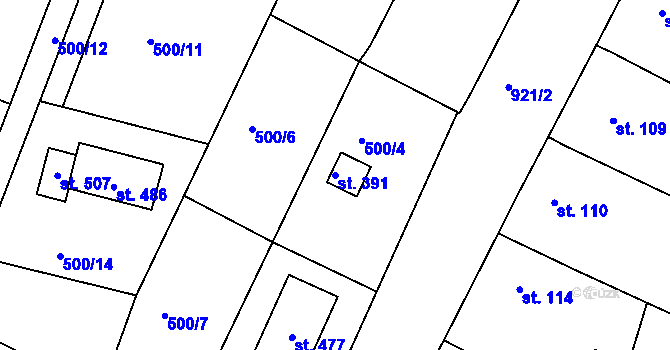 Parcela st. 391 v KÚ Smrkovice, Katastrální mapa