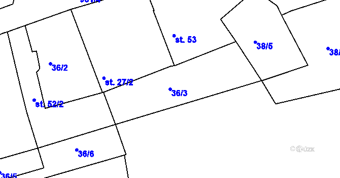 Parcela st. 36/3 v KÚ Smrkovice, Katastrální mapa