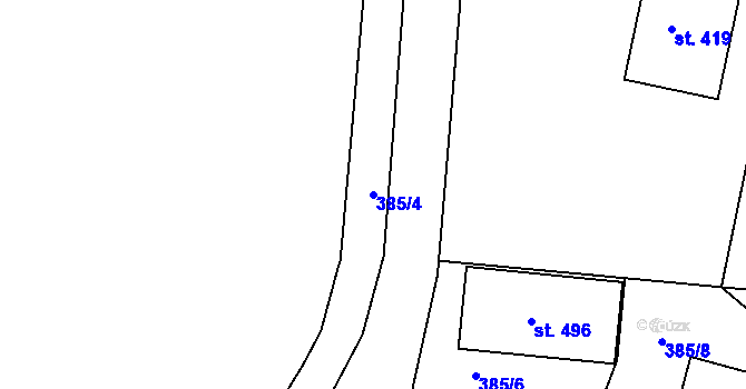 Parcela st. 385/4 v KÚ Smrkovice, Katastrální mapa
