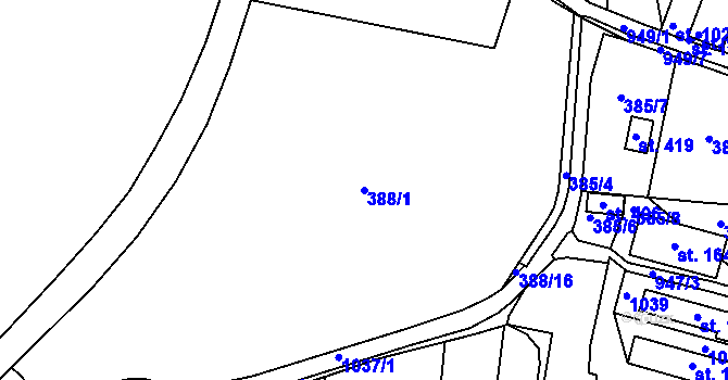 Parcela st. 388/1 v KÚ Smrkovice, Katastrální mapa