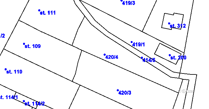 Parcela st. 420/4 v KÚ Smrkovice, Katastrální mapa