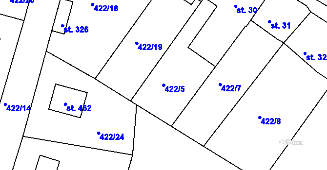 Parcela st. 422/5 v KÚ Smrkovice, Katastrální mapa