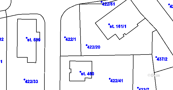 Parcela st. 422/20 v KÚ Smrkovice, Katastrální mapa