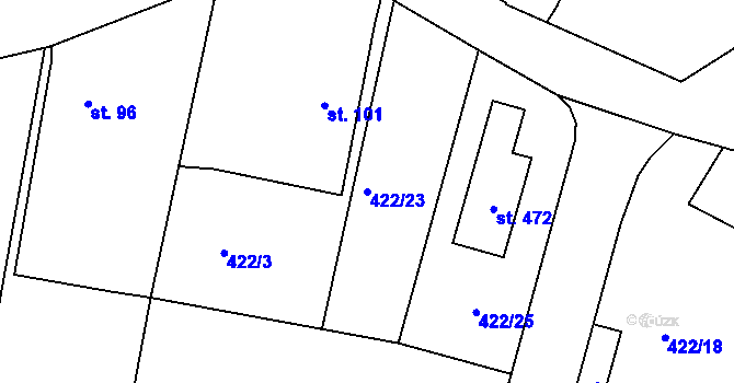 Parcela st. 422/23 v KÚ Smrkovice, Katastrální mapa