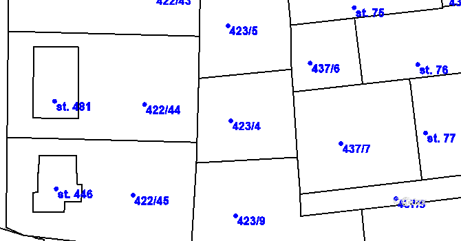 Parcela st. 423/4 v KÚ Smrkovice, Katastrální mapa