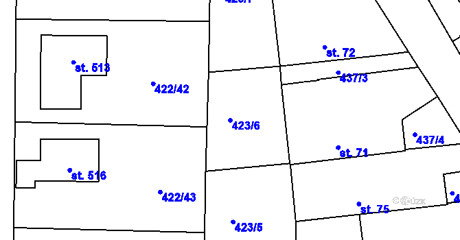 Parcela st. 423/6 v KÚ Smrkovice, Katastrální mapa