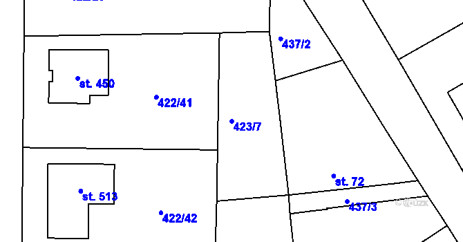 Parcela st. 423/7 v KÚ Smrkovice, Katastrální mapa