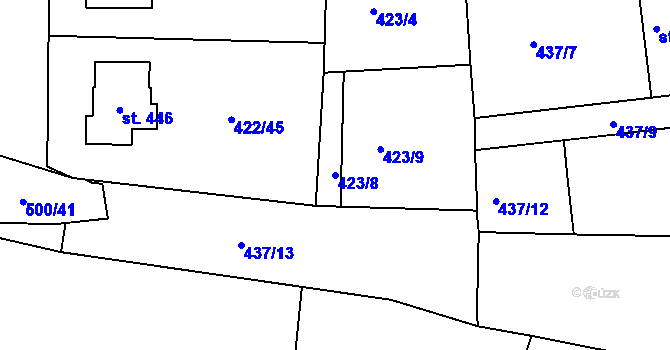 Parcela st. 423/8 v KÚ Smrkovice, Katastrální mapa