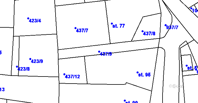 Parcela st. 437/9 v KÚ Smrkovice, Katastrální mapa