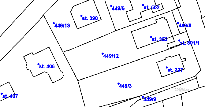 Parcela st. 449/12 v KÚ Smrkovice, Katastrální mapa