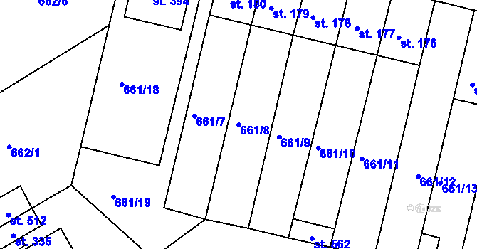 Parcela st. 661/8 v KÚ Smrkovice, Katastrální mapa