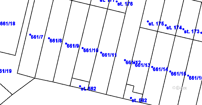 Parcela st. 661/11 v KÚ Smrkovice, Katastrální mapa