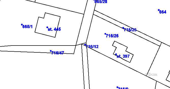 Parcela st. 716/12 v KÚ Smrkovice, Katastrální mapa