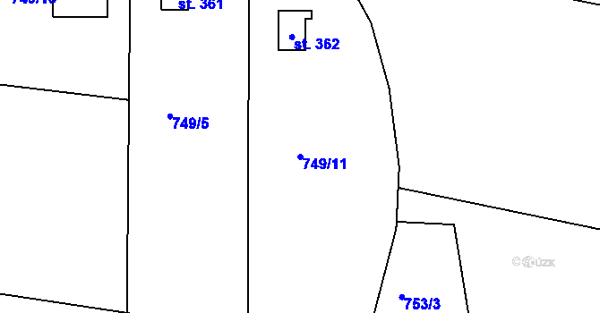 Parcela st. 749/11 v KÚ Smrkovice, Katastrální mapa