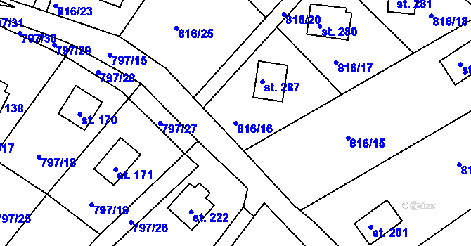 Parcela st. 816/16 v KÚ Smrkovice, Katastrální mapa