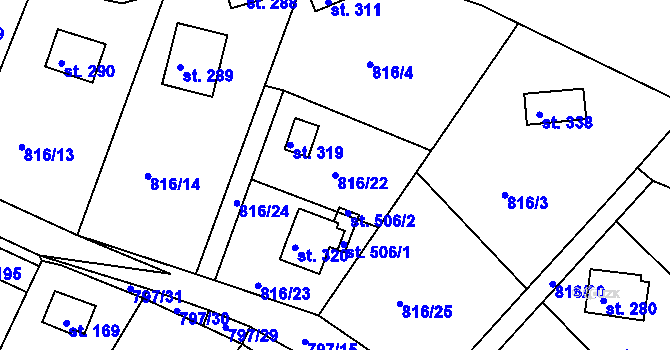 Parcela st. 816/22 v KÚ Smrkovice, Katastrální mapa