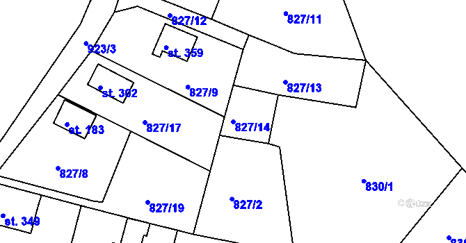 Parcela st. 827/14 v KÚ Smrkovice, Katastrální mapa