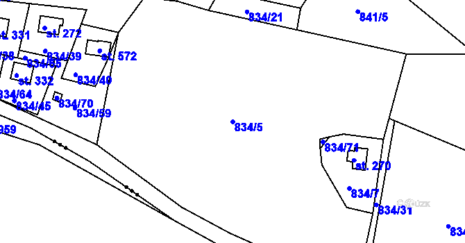Parcela st. 834/5 v KÚ Smrkovice, Katastrální mapa