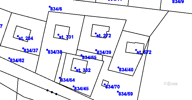 Parcela st. 834/39 v KÚ Smrkovice, Katastrální mapa