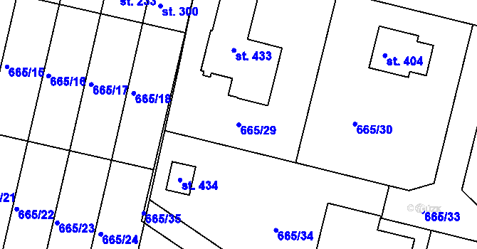 Parcela st. 665/29 v KÚ Smrkovice, Katastrální mapa
