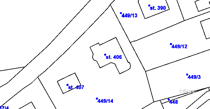 Parcela st. 406 v KÚ Smrkovice, Katastrální mapa