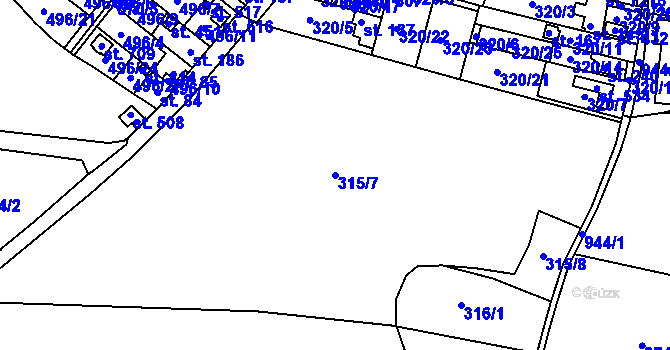 Parcela st. 315/7 v KÚ Smrkovice, Katastrální mapa
