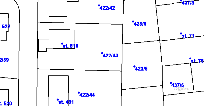 Parcela st. 422/43 v KÚ Smrkovice, Katastrální mapa