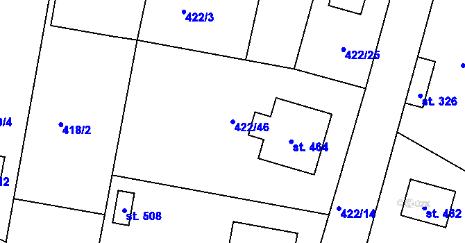 Parcela st. 422/46 v KÚ Smrkovice, Katastrální mapa
