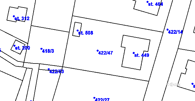 Parcela st. 422/47 v KÚ Smrkovice, Katastrální mapa