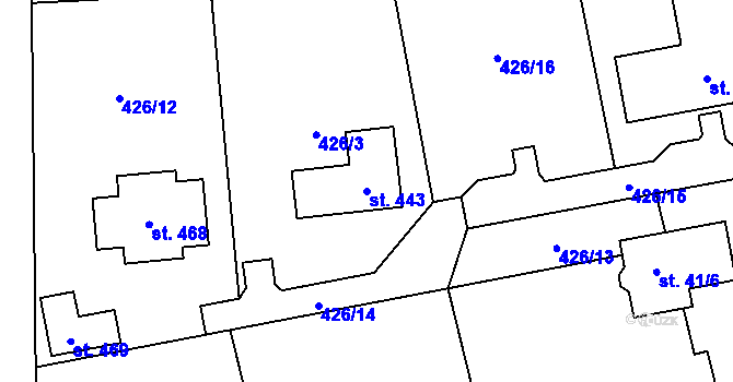 Parcela st. 443 v KÚ Smrkovice, Katastrální mapa