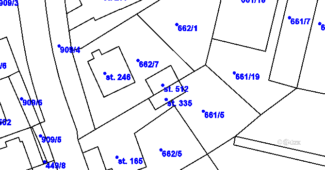 Parcela st. 512 v KÚ Smrkovice, Katastrální mapa