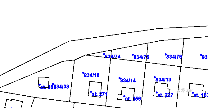 Parcela st. 834/74 v KÚ Smrkovice, Katastrální mapa