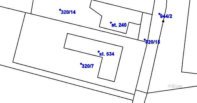Parcela st. 534 v KÚ Smrkovice, Katastrální mapa