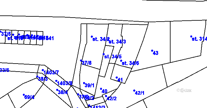 Parcela st. 34/5 v KÚ Smržice, Katastrální mapa