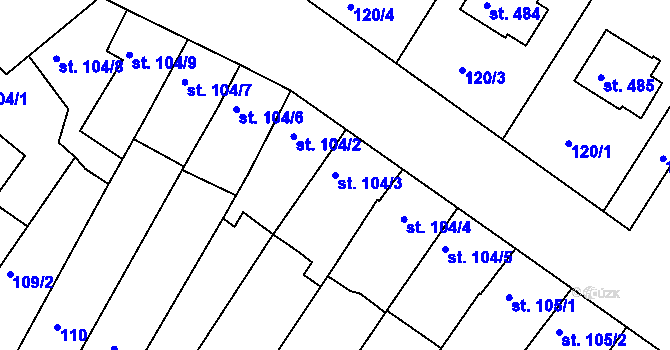 Parcela st. 104/3 v KÚ Smržice, Katastrální mapa