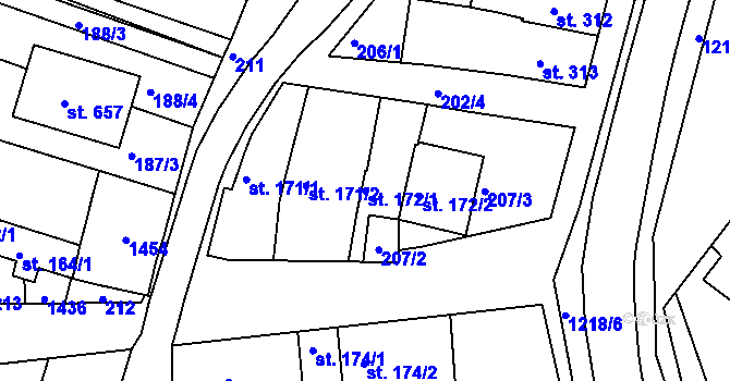 Parcela st. 172/1 v KÚ Smržice, Katastrální mapa