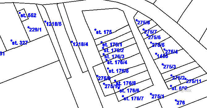 Parcela st. 176/3 v KÚ Smržice, Katastrální mapa