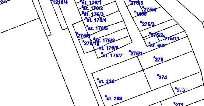 Parcela st. 176/7 v KÚ Smržice, Katastrální mapa