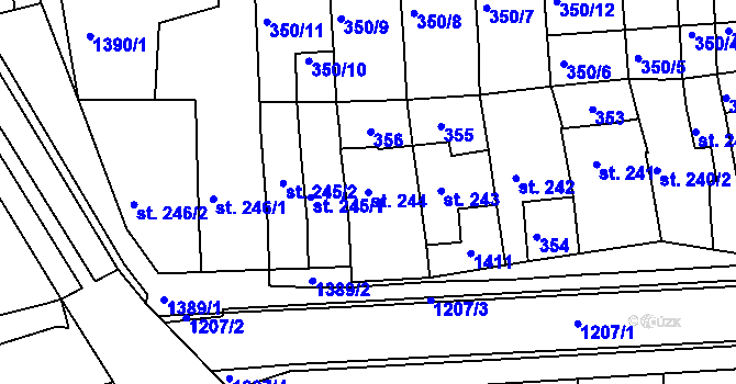 Parcela st. 244 v KÚ Smržice, Katastrální mapa