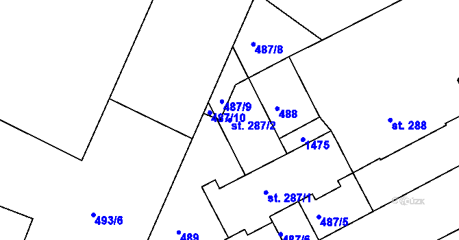 Parcela st. 287/2 v KÚ Smržice, Katastrální mapa