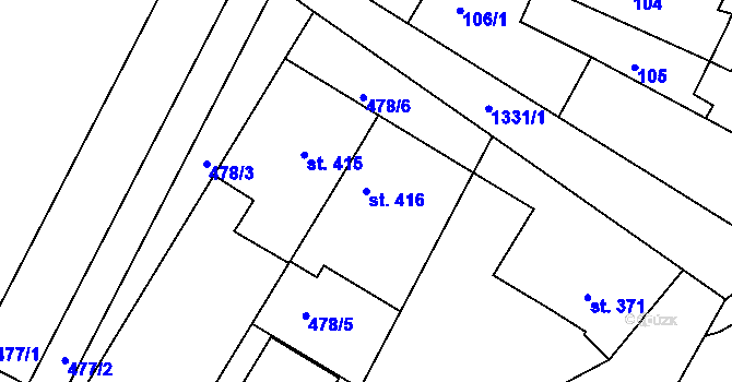 Parcela st. 416 v KÚ Smržice, Katastrální mapa
