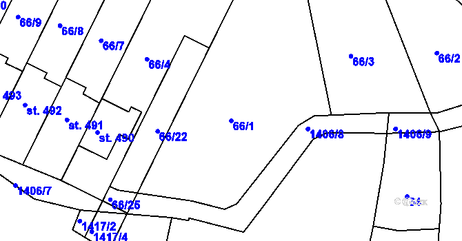 Parcela st. 66/1 v KÚ Smržice, Katastrální mapa