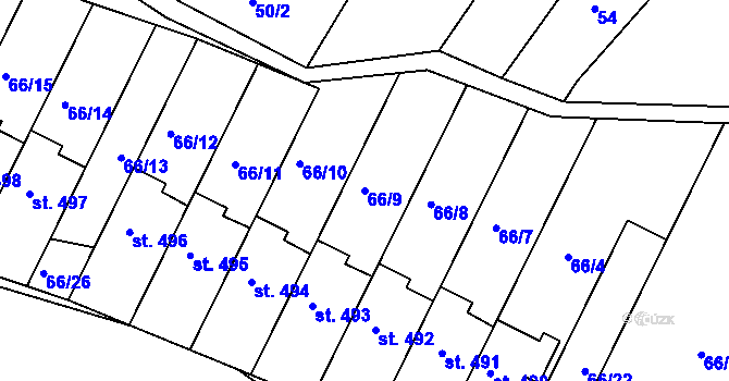 Parcela st. 66/9 v KÚ Smržice, Katastrální mapa