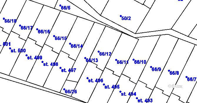 Parcela st. 66/12 v KÚ Smržice, Katastrální mapa